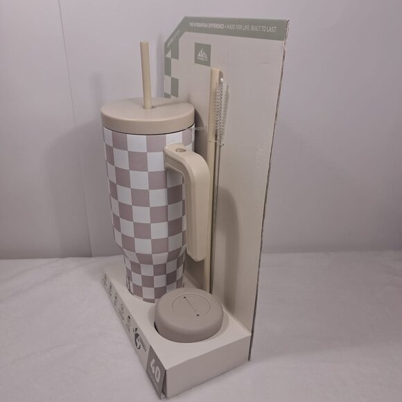 Hydrapeak Voyager 40oz Steel Tumbler Limited Edition Cream Checkered With Handle - Picture 5 of 8